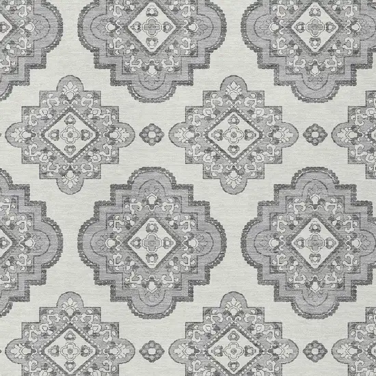 Gray And Ivory Medallion Washable Indoor Outdoor Area Rug Photo 6