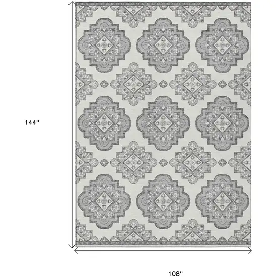 Gray And Ivory Medallion Washable Indoor Outdoor Area Rug Photo 3