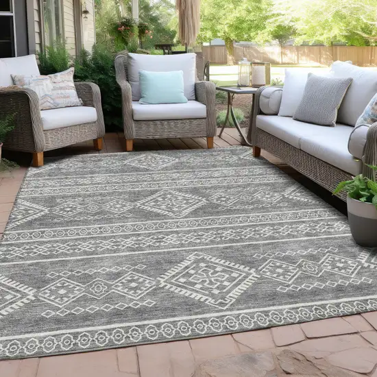 Gray And Ivory Southwestern Washable Indoor Outdoor Area Rug Photo 8