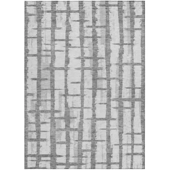 Gray And Ivory Striped Washable Indoor Outdoor Area Rug Photo 6