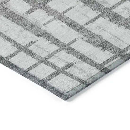 Gray And Ivory Striped Washable Indoor Outdoor Area Rug Photo 5