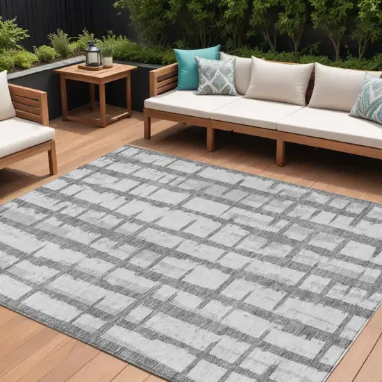 Gray And Ivory Striped Washable Indoor Outdoor Area Rug Photo 1