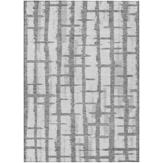 Gray And Ivory Striped Washable Indoor Outdoor Area Rug Photo 2