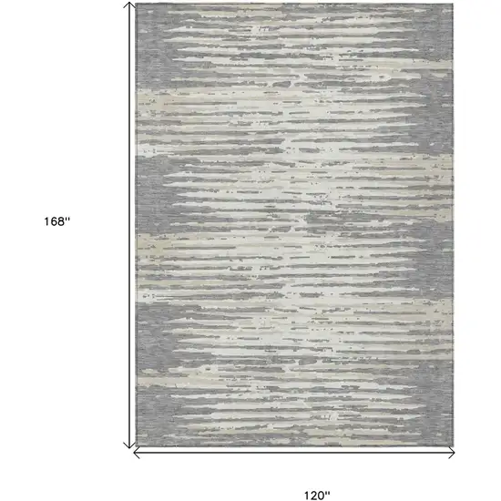 Gray And Ivory Striped Washable Indoor Outdoor Area Rug Photo 3