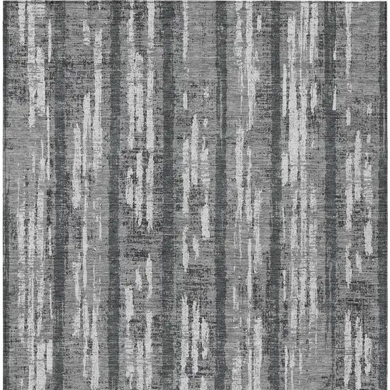 Gray And Ivory Striped Washable Indoor Outdoor Area Rug Photo 7