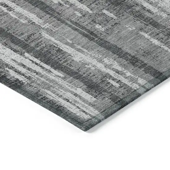 Gray And Ivory Striped Washable Indoor Outdoor Area Rug Photo 5
