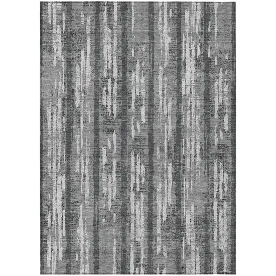 Gray And Ivory Striped Washable Indoor Outdoor Area Rug Photo 2