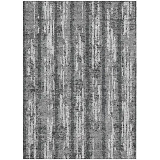 Gray And Ivory Striped Washable Indoor Outdoor Area Rug Photo 7