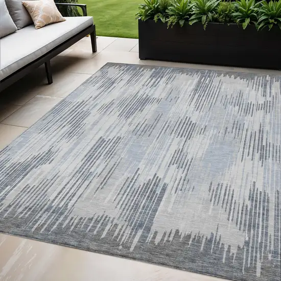 Gray And Ivory Striped Washable Indoor Outdoor Area Rug Photo 1