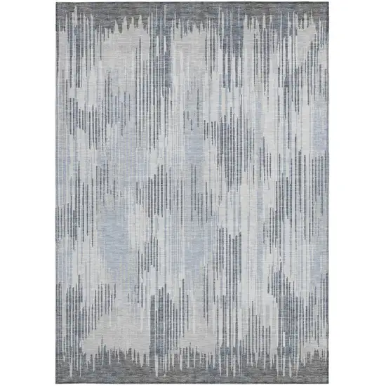 Gray And Ivory Striped Washable Indoor Outdoor Area Rug Photo 7