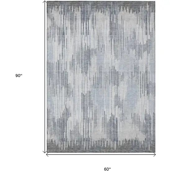 Gray And Ivory Striped Washable Indoor Outdoor Area Rug Photo 3