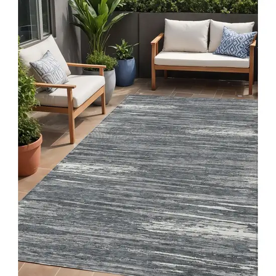 Gray And Ivory Striped Washable Indoor Outdoor Area Rug Photo 1