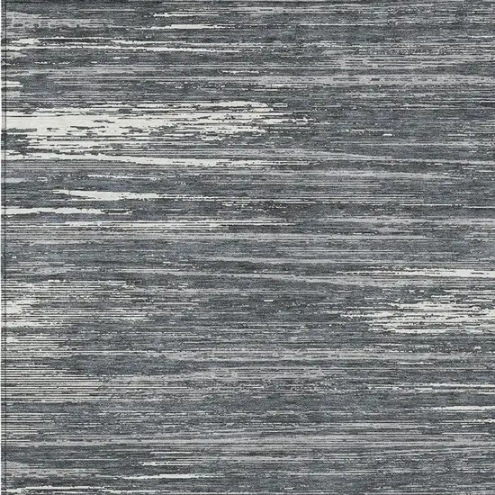Gray And Ivory Striped Washable Indoor Outdoor Area Rug Photo 6