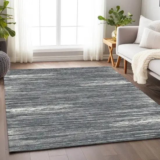 Gray And Ivory Striped Washable Indoor Outdoor Area Rug Photo 9