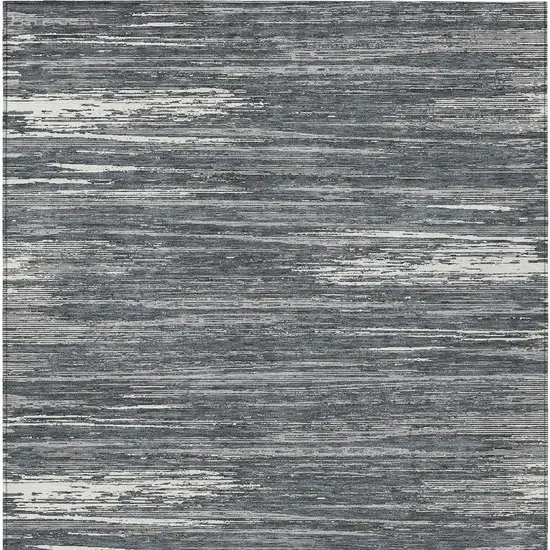 Gray And Ivory Striped Washable Indoor Outdoor Area Rug Photo 7