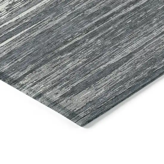 Gray And Ivory Striped Washable Indoor Outdoor Area Rug Photo 5