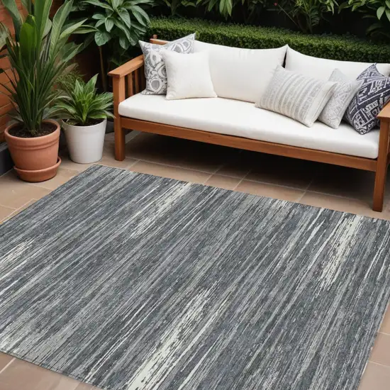 Gray And Ivory Striped Washable Indoor Outdoor Area Rug Photo 1