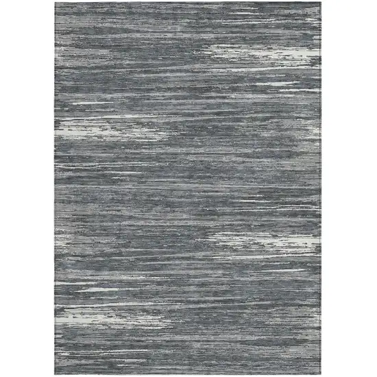 Gray And Ivory Striped Washable Indoor Outdoor Area Rug Photo 6