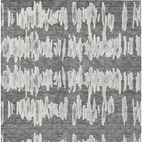 Gray And Ivory Striped Washable Indoor Outdoor Area Rug Photo 7
