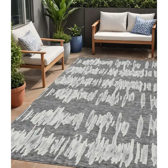 Gray And Ivory Striped Washable Indoor Outdoor Area Rug Photo 1