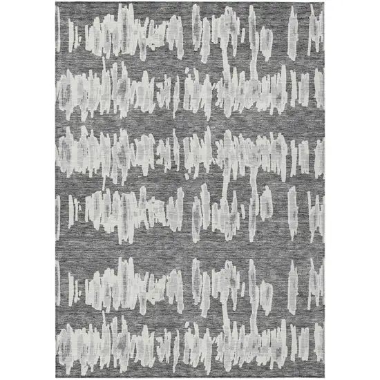 Gray And Ivory Striped Washable Indoor Outdoor Area Rug Photo 2
