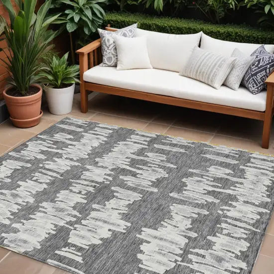 Gray And Ivory Striped Washable Indoor Outdoor Area Rug Photo 1