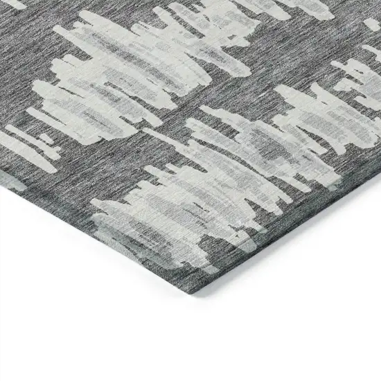 Gray And Ivory Striped Washable Indoor Outdoor Area Rug Photo 5