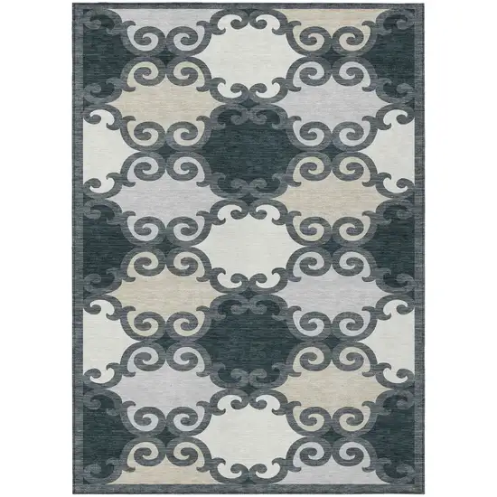 Gray And Ivory Trellis Washable Indoor Outdoor Area Rug Photo 2