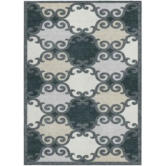 Gray And Ivory Trellis Washable Indoor Outdoor Area Rug Photo 7