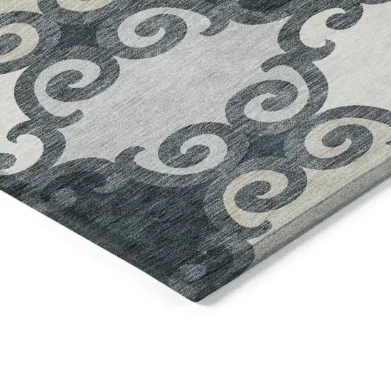 Gray And Ivory Trellis Washable Indoor Outdoor Area Rug Photo 5