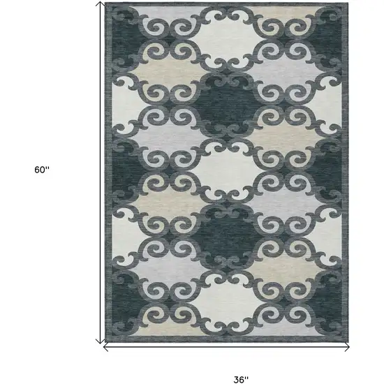 Gray And Ivory Trellis Washable Indoor Outdoor Area Rug Photo 3