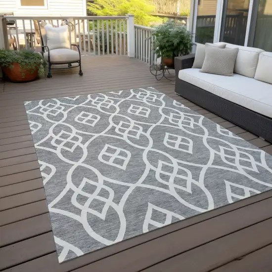 Gray And Ivory Trellis Washable Indoor Outdoor Area Rug Photo 8