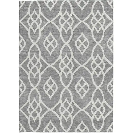 Gray And Ivory Trellis Washable Indoor Outdoor Area Rug Photo 6