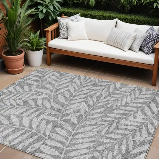 Gray And Light Gray Floral Washable Indoor Outdoor Area Rug Photo 1