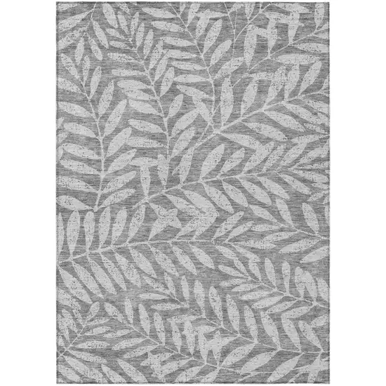 Gray And Light Gray Floral Washable Indoor Outdoor Area Rug Photo 2