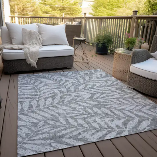 Gray And Light Gray Floral Washable Indoor Outdoor Area Rug Photo 9