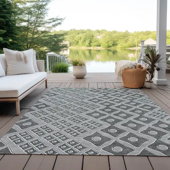 Gray And Light Gray Geometric Washable Indoor Outdoor Area Rug Photo 9