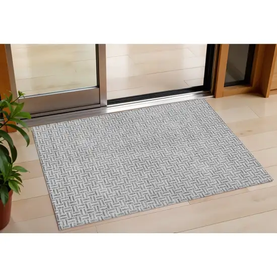Gray And Silver Geometric Washable Indoor Outdoor Area Rug Photo 1