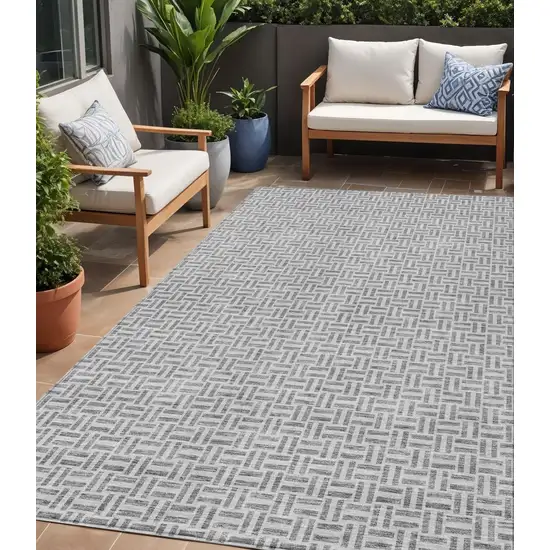 Gray And Silver Geometric Washable Indoor Outdoor Area Rug Photo 1