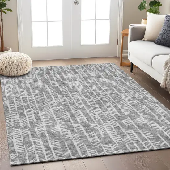 Gray And Silver Tribal Washable Indoor Outdoor Area Rug Photo 9