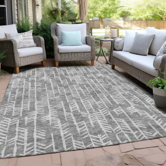 Gray And Silver Tribal Washable Indoor Outdoor Area Rug Photo 8