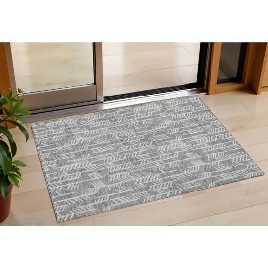 Gray And Silver Tribal Washable Indoor Outdoor Area Rug Photo 1