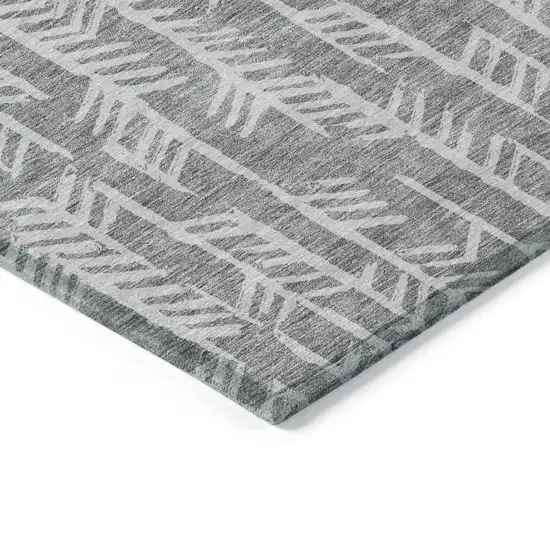 Gray And Silver Tribal Washable Indoor Outdoor Area Rug Photo 5