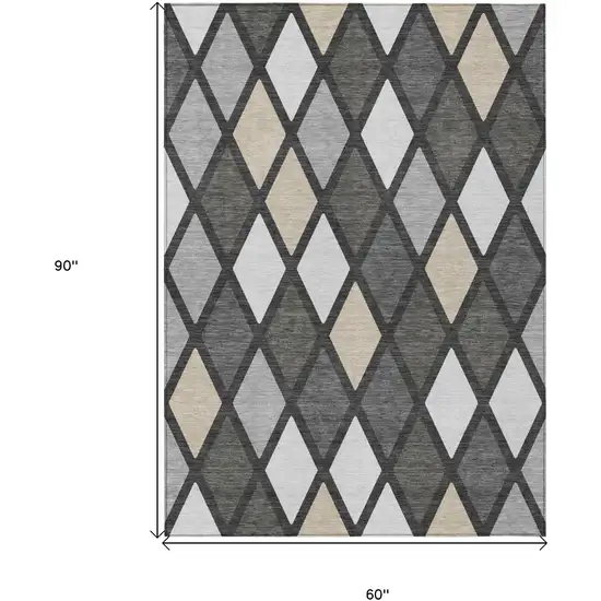 Gray Beige And Ivory Geometric Washable Indoor Outdoor Area Rug Photo 3