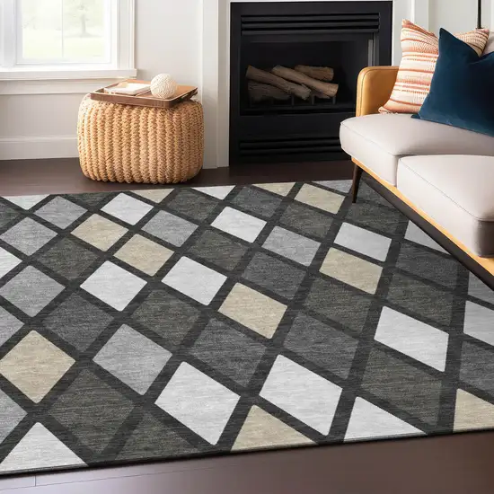 Gray Beige And Ivory Geometric Washable Indoor Outdoor Area Rug Photo 8