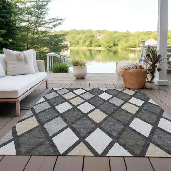 Gray Beige And Ivory Geometric Washable Indoor Outdoor Area Rug Photo 9