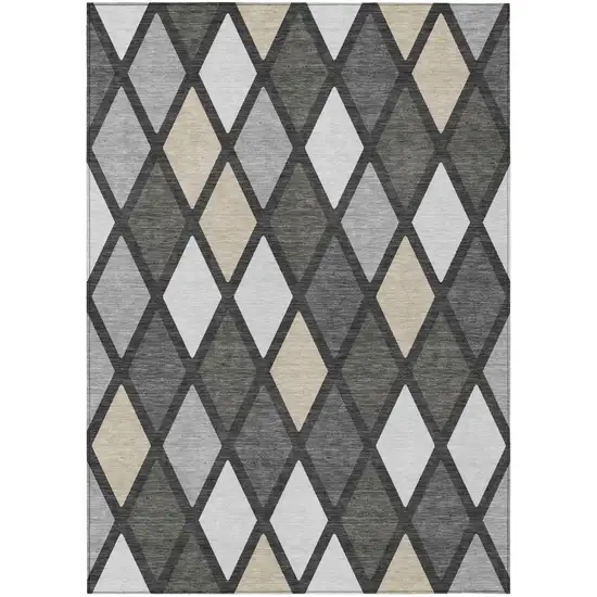 Gray Beige And Ivory Geometric Washable Indoor Outdoor Area Rug Photo 2