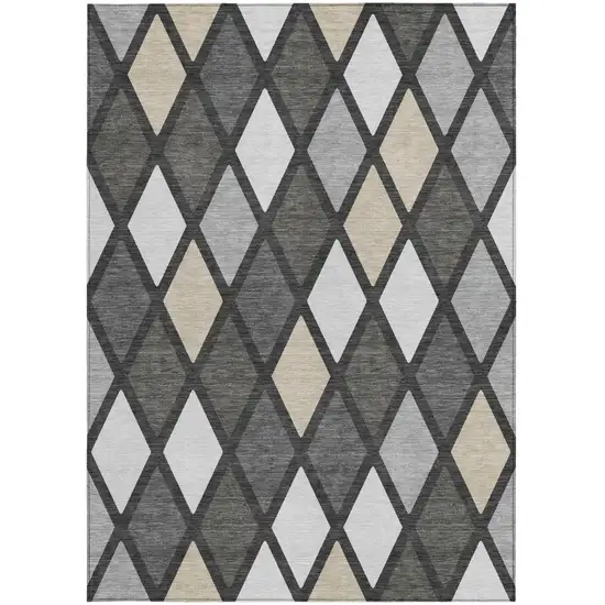 Gray Beige And Ivory Geometric Washable Indoor Outdoor Area Rug Photo 8
