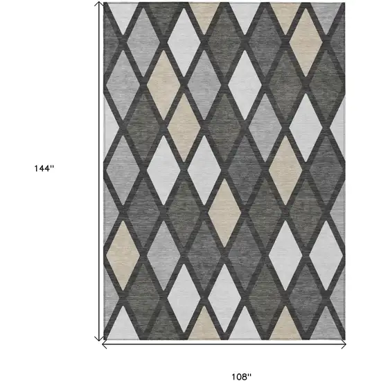 Gray Beige And Ivory Geometric Washable Indoor Outdoor Area Rug Photo 3