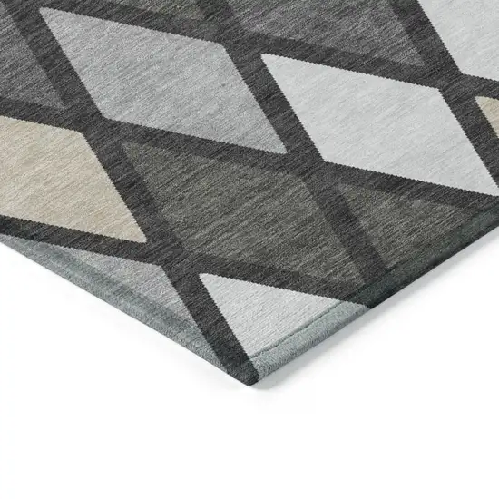 Gray Beige And Ivory Geometric Washable Indoor Outdoor Area Rug Photo 4
